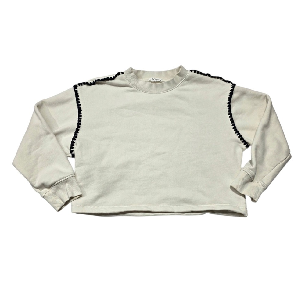 Rag & Bone WCC25PH005RY05 Sweatshirt Womens Large Ivory Cotton Blanket Stitch